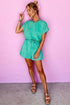 Edgy Casual Mineral Wash Short Sleeve Drawstring Cutout Back Romper